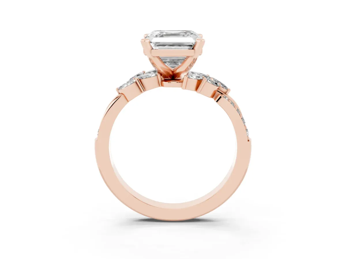 Asscher Cut Solitaire Marquise Twist Band with Six-Prong Setting Rose gold