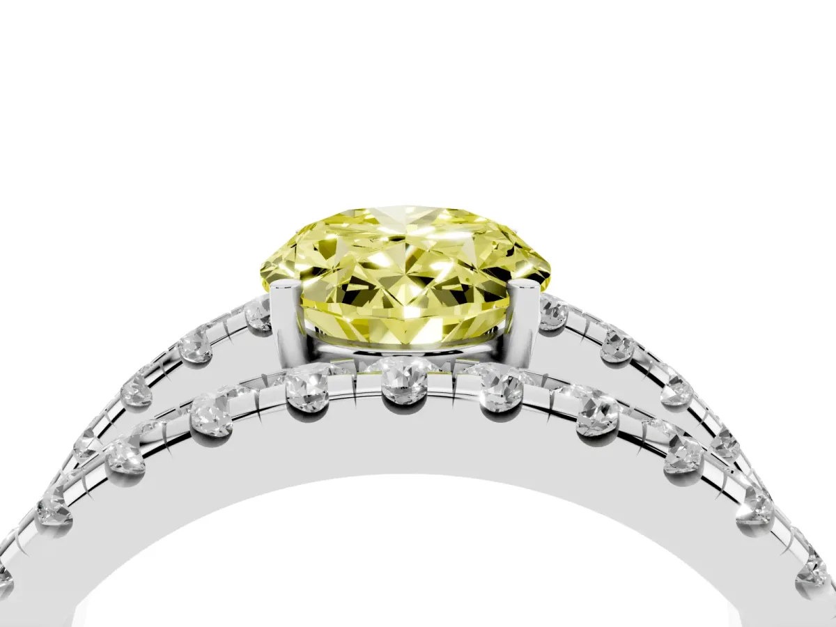 Fancy Yellow Oval Cut Solitaire Split Shank Pave Diamond Ring Silver
