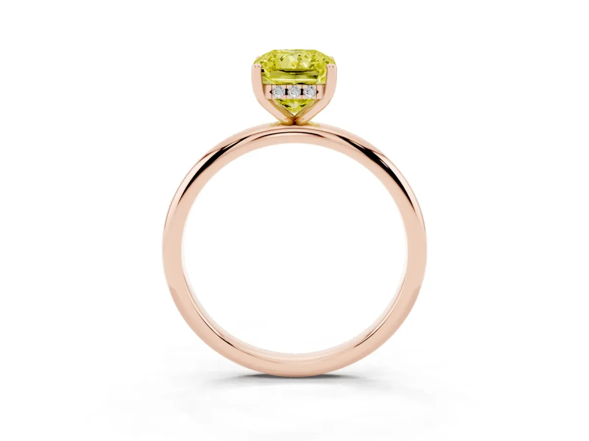 Fancy Yellow Radiant Cut Cut Solitaire Engagement Ring with Four-Prong Setting and Classic Band Rose gold