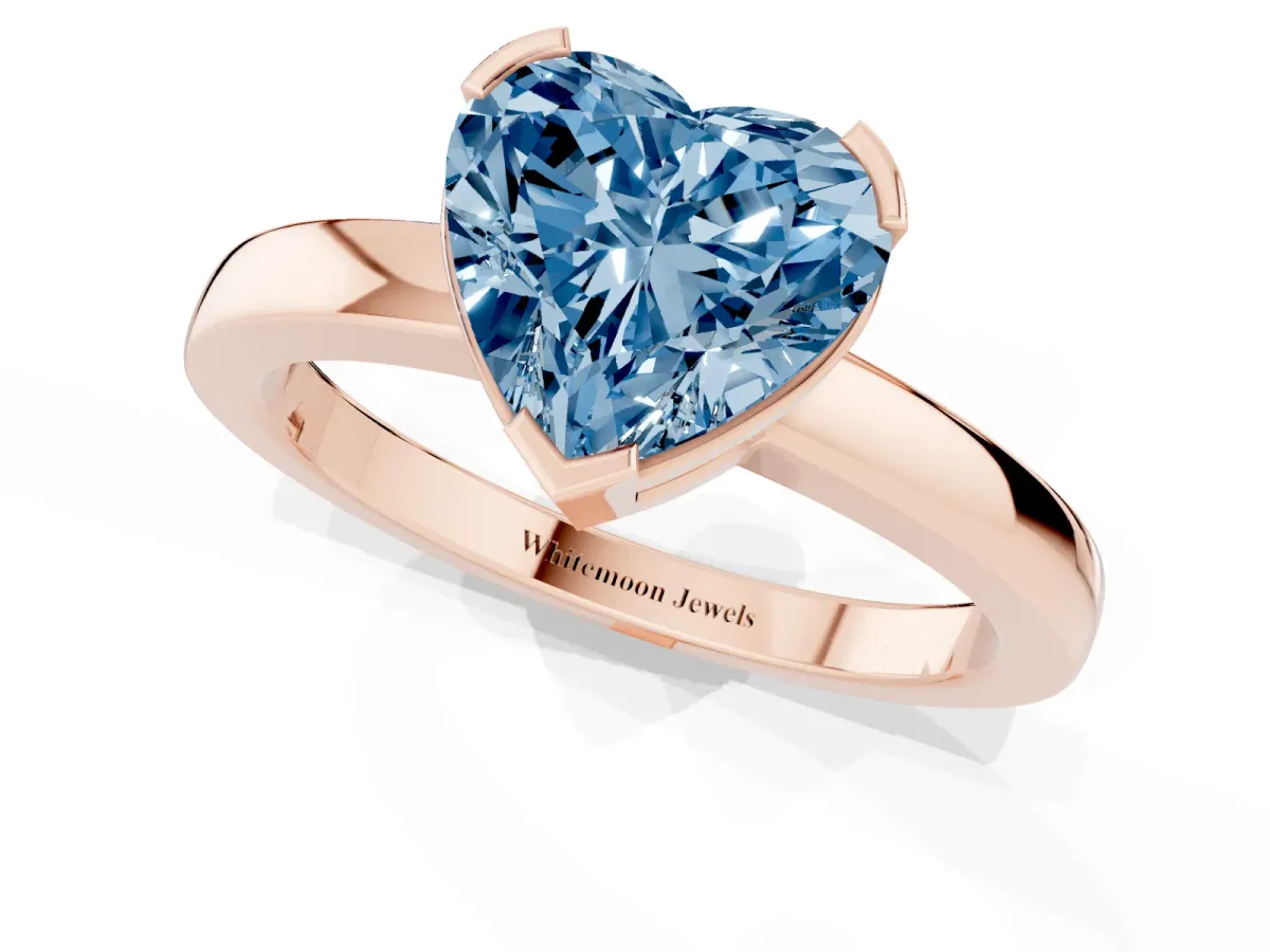 Fancy Blue Heart Cut Cut Solitaire Ring with Four-Prong Setting and Classic Band Rose gold