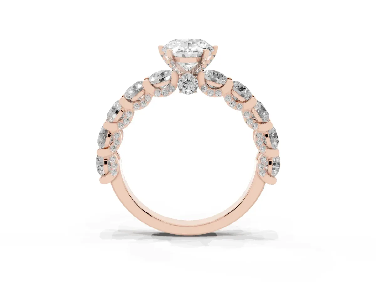 Oval Cut Diamond Side Stone Engagement Ring with Four-Prong Setting Rose gold