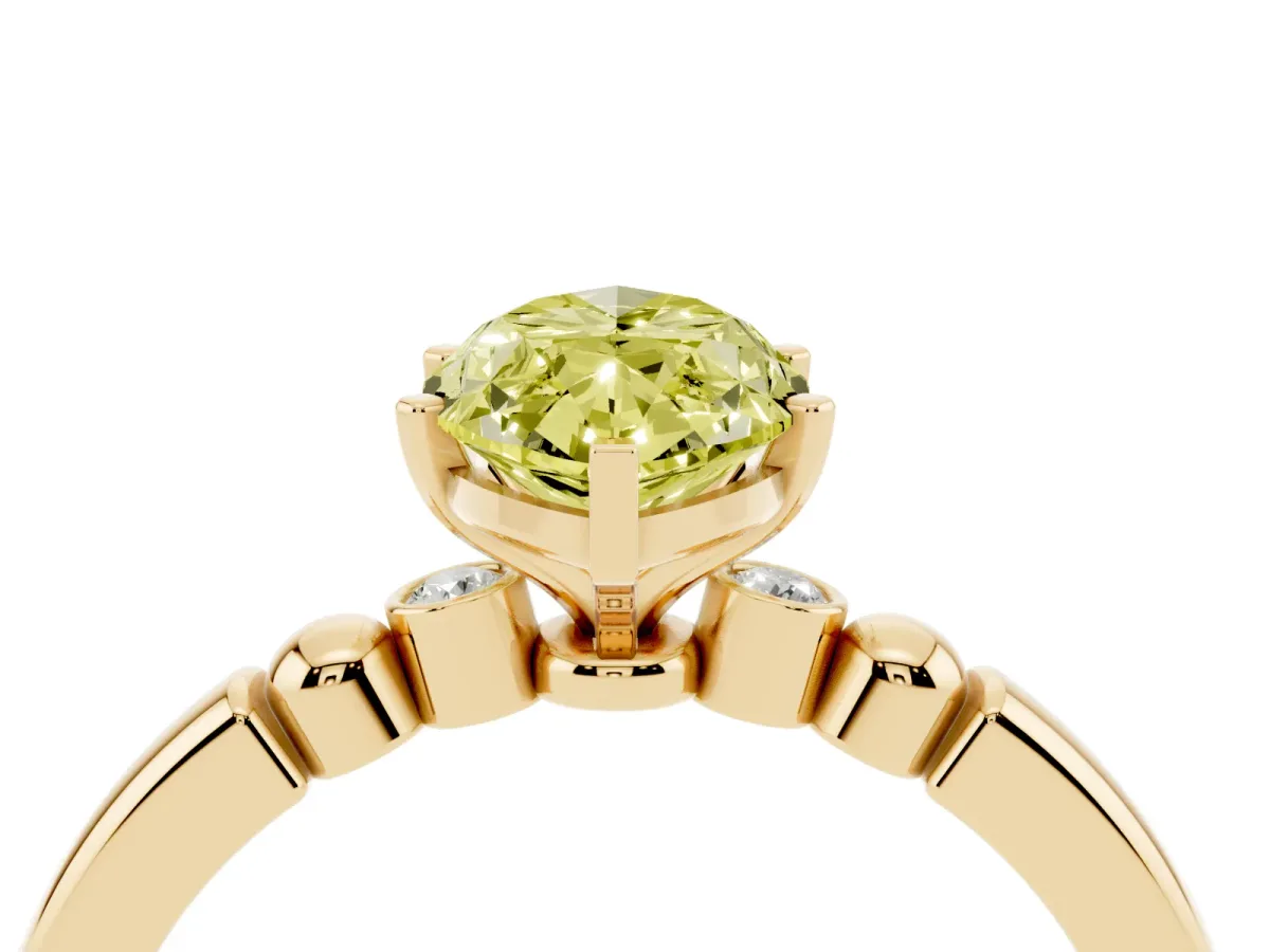 Fancy Yellow Marquise Cut Solitaire Beaded Band with Four-Prong Setting Yellow gold