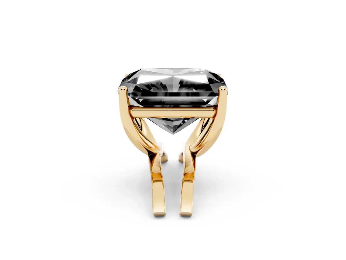 Fancy Black Radiant Cut Cut Diamond Solitaire Engagement Ring with Tapered Plain Band and Four-Prong Setting Yellow gold