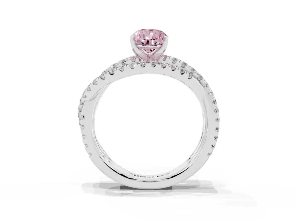 Fancy Pink Pear Cut Solitaire Twist Band with Pavé Setting and Four-Prong Setting Silver