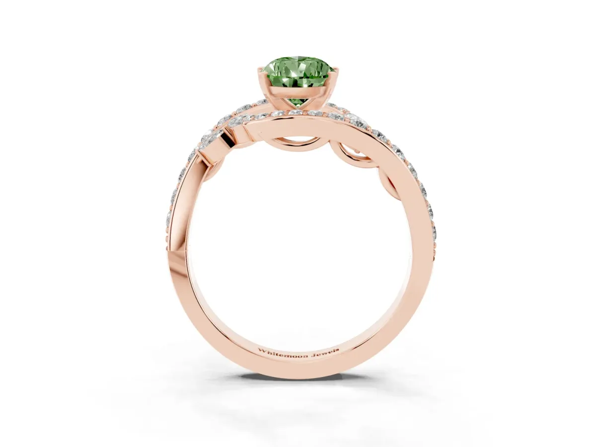Fancy Green Pear Cut Solitaire with Pavé Twist Band and Four-Prong Setting Rose gold