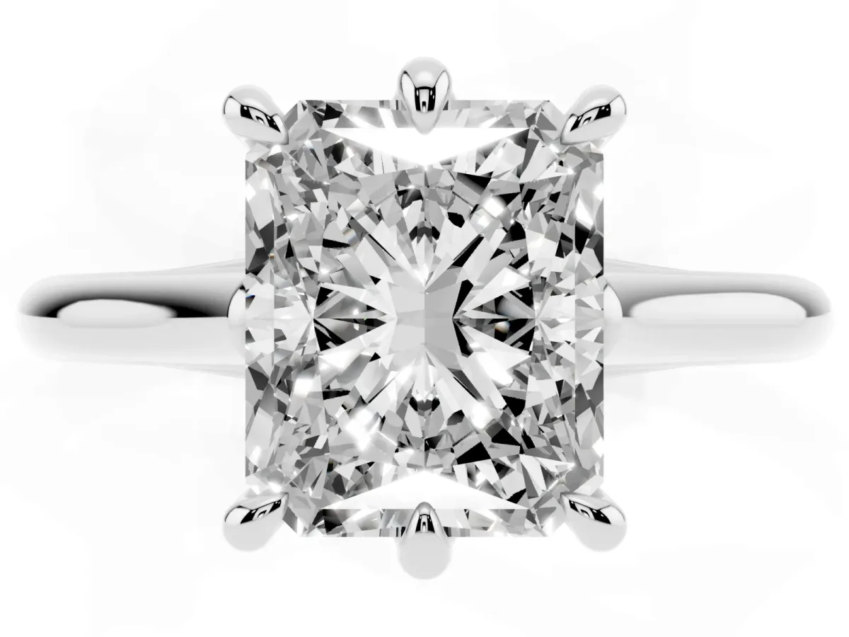 Radiant Cut Solitaire Engagement Ring with Six-Prong Setting and Classic Band Silver