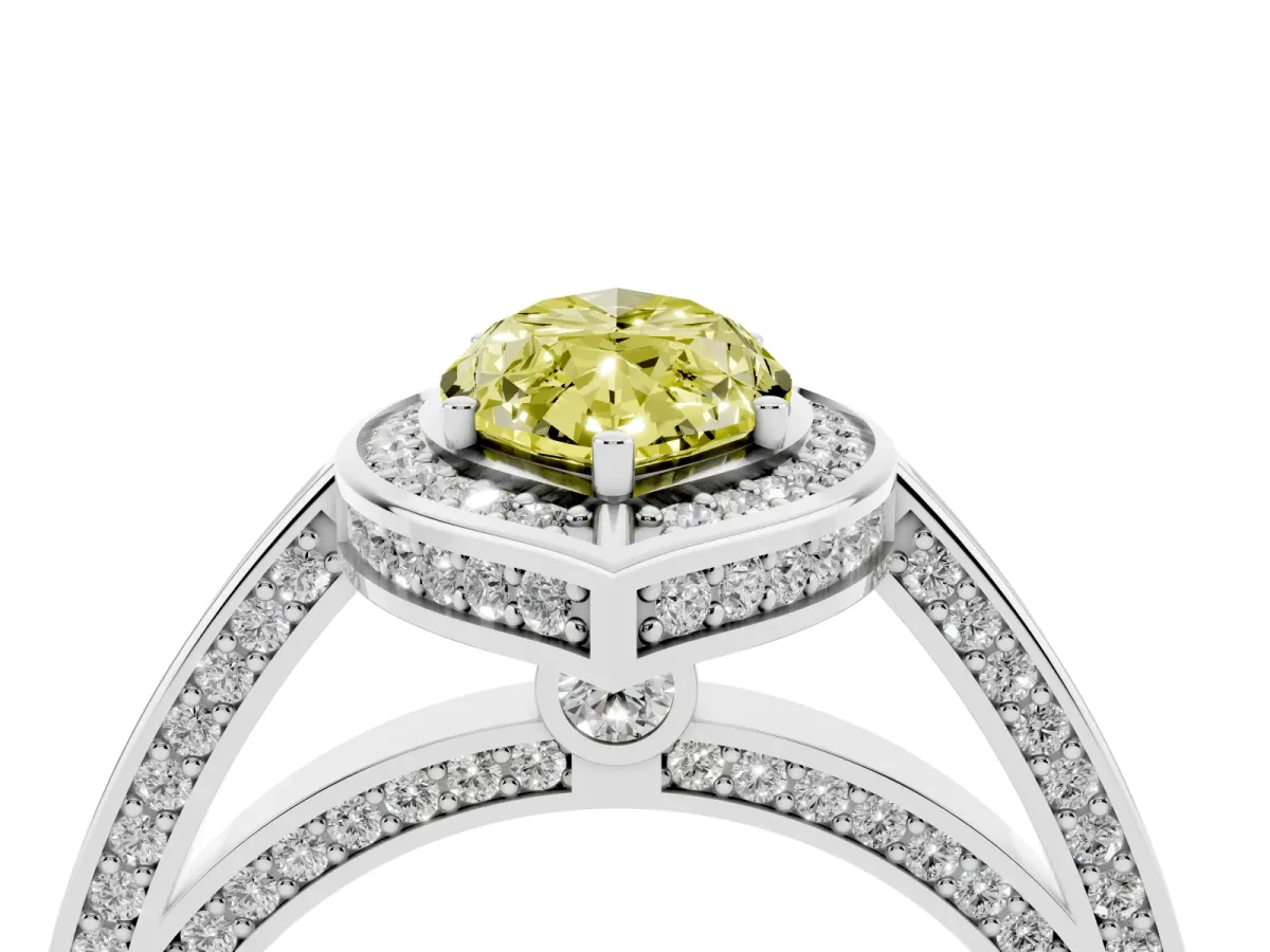 Fancy Yellow Marquise Cut Cut Halo Pave Split Shank Prong Setting Ring Platinum