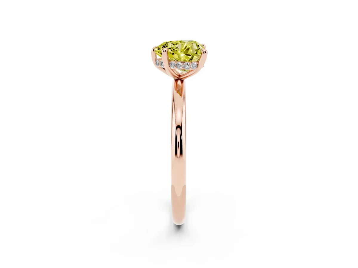 Fancy Yellow Heart Cut Diamond Solitaire Ring with Thin Band and Four-Prong Setting Rose gold