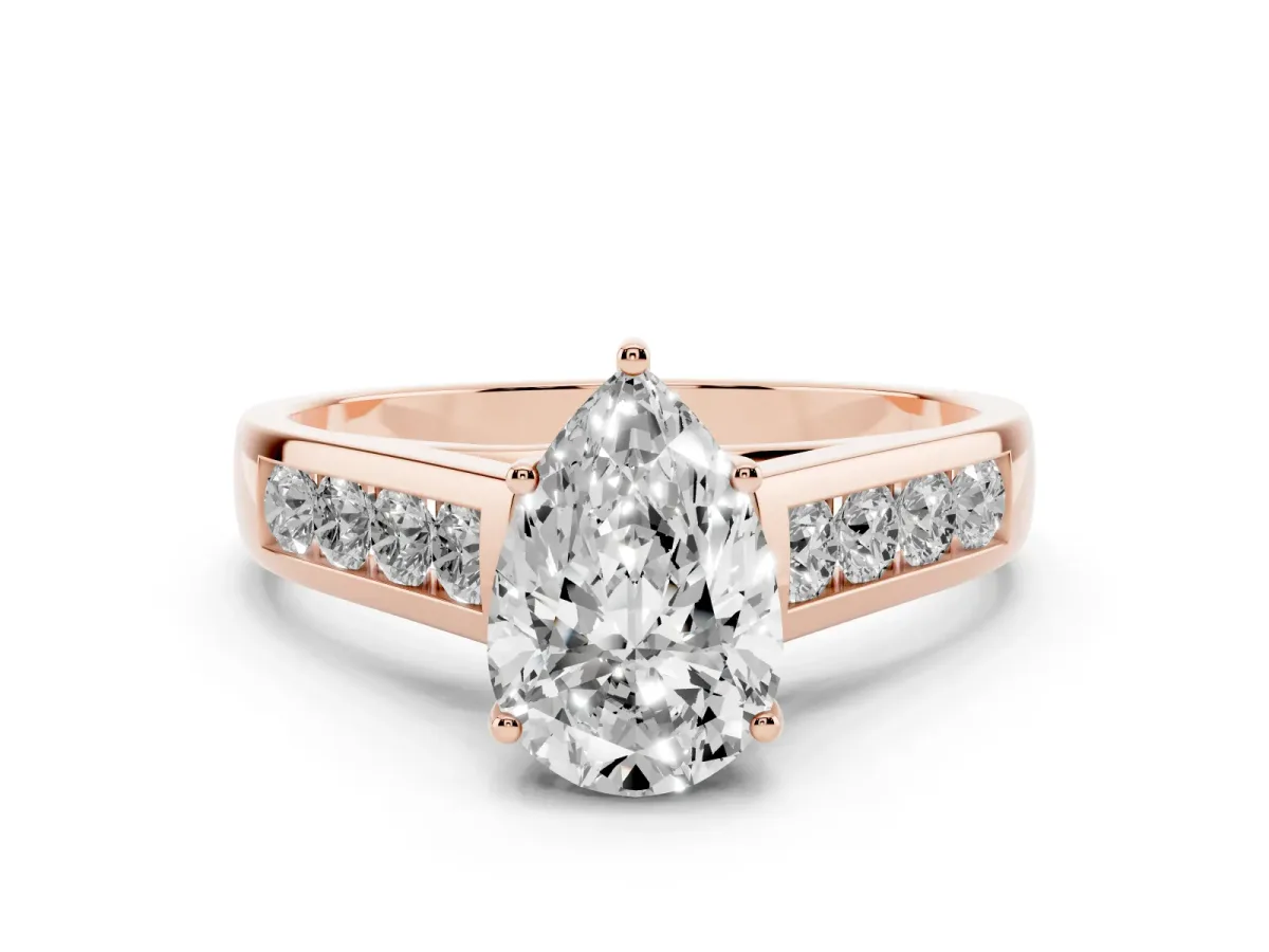 Pear Cut Solitaire Channel-Set Diamond Engagement Ring with Four-Prong Setting Rose gold