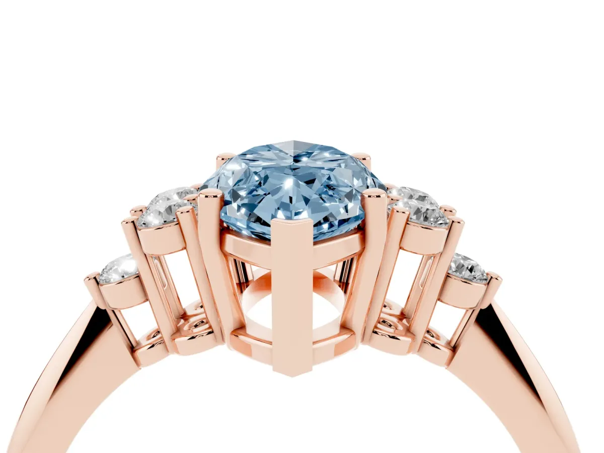 Fancy Blue Marquise Cut Cut Diamond Cluster Ring with Solitaire Band and Four-Prong Setting Rose gold