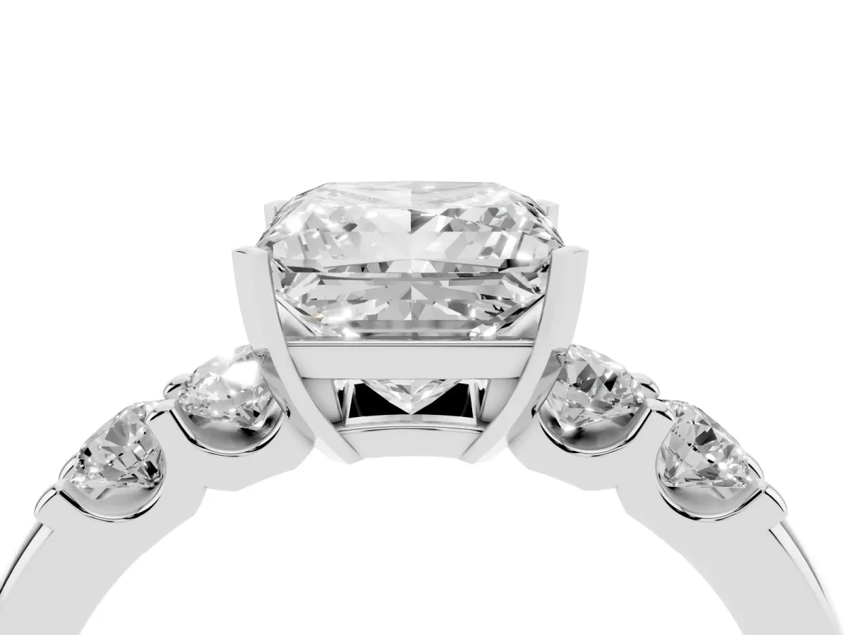 Princess Cut Brilliant Cut Diamond Five-Stone Prong Set Engagement Ring with Channel Band Silver