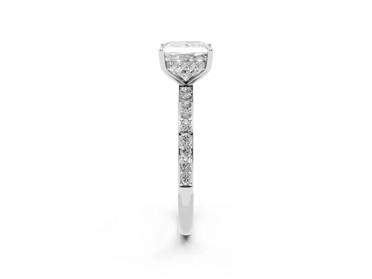 Princess Cut Cut Diamond Pavé Band Ring with Four-Prong Setting Platinum