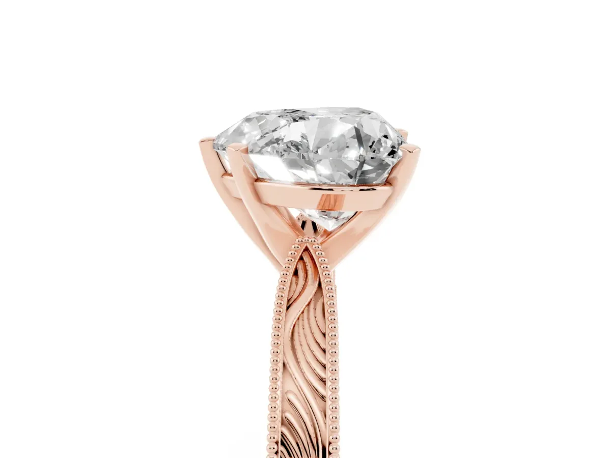 Heart Cut Solitaire Milgrain Engraved Band with Four-Prong Setting Rose gold