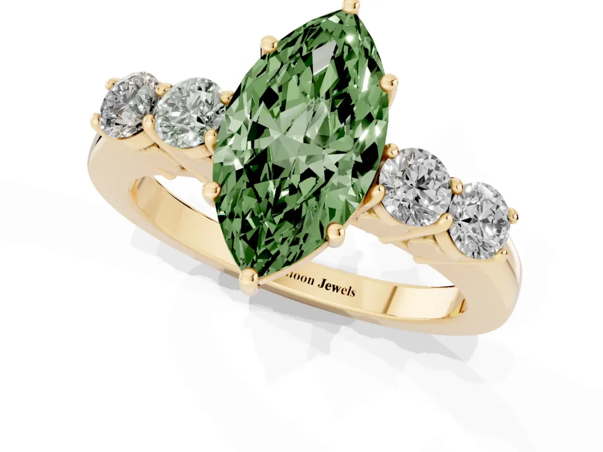 Fancy Green Marquise Cut Cut Diamond Five-Stone Prong Set White Gold Ring Yellow gold