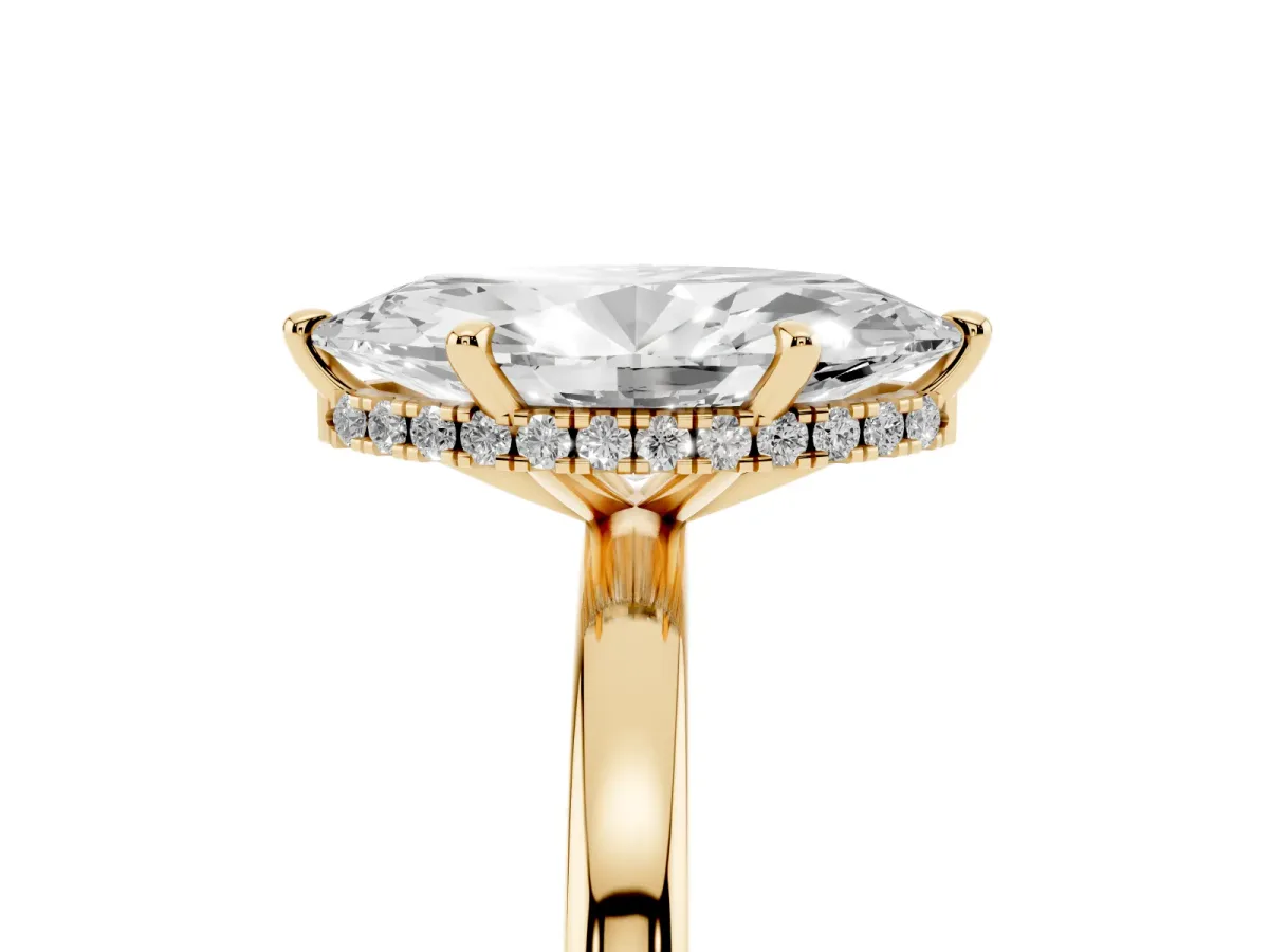 Marquise Cut Solitaire Engagement Ring with Cathedral Band and Four-Prong Setting Yellow gold