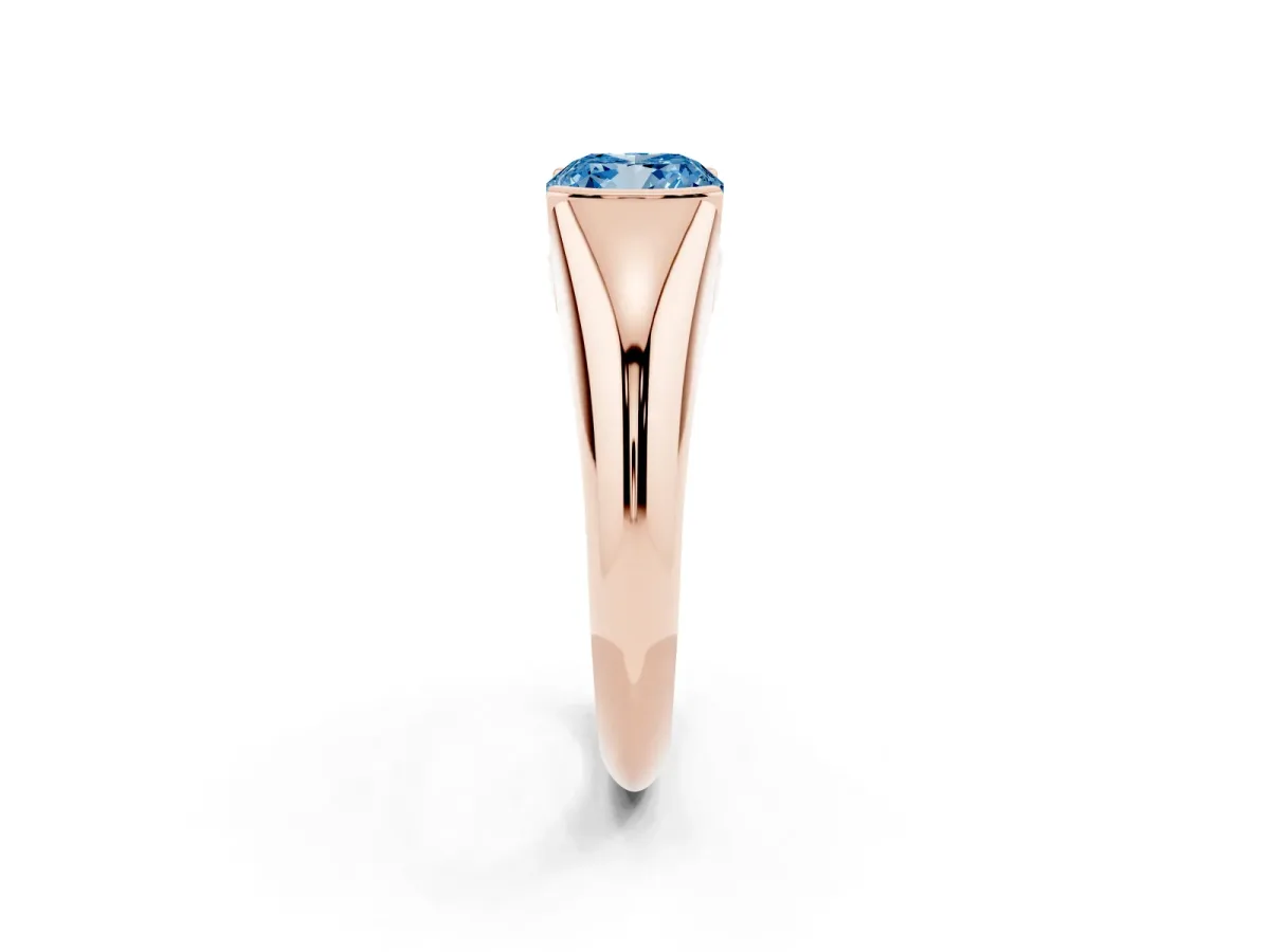 Fancy Blue Cushion Cut Solitaire Tension Set Diamond Ring Rose gold