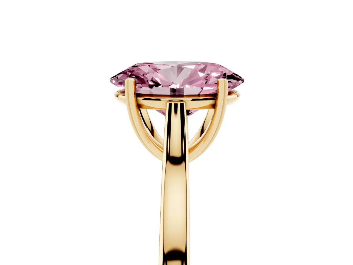 Fancy Pink Oval Cut Solitaire Heart Prong Engagement Ring with Tapered Band Yellow gold