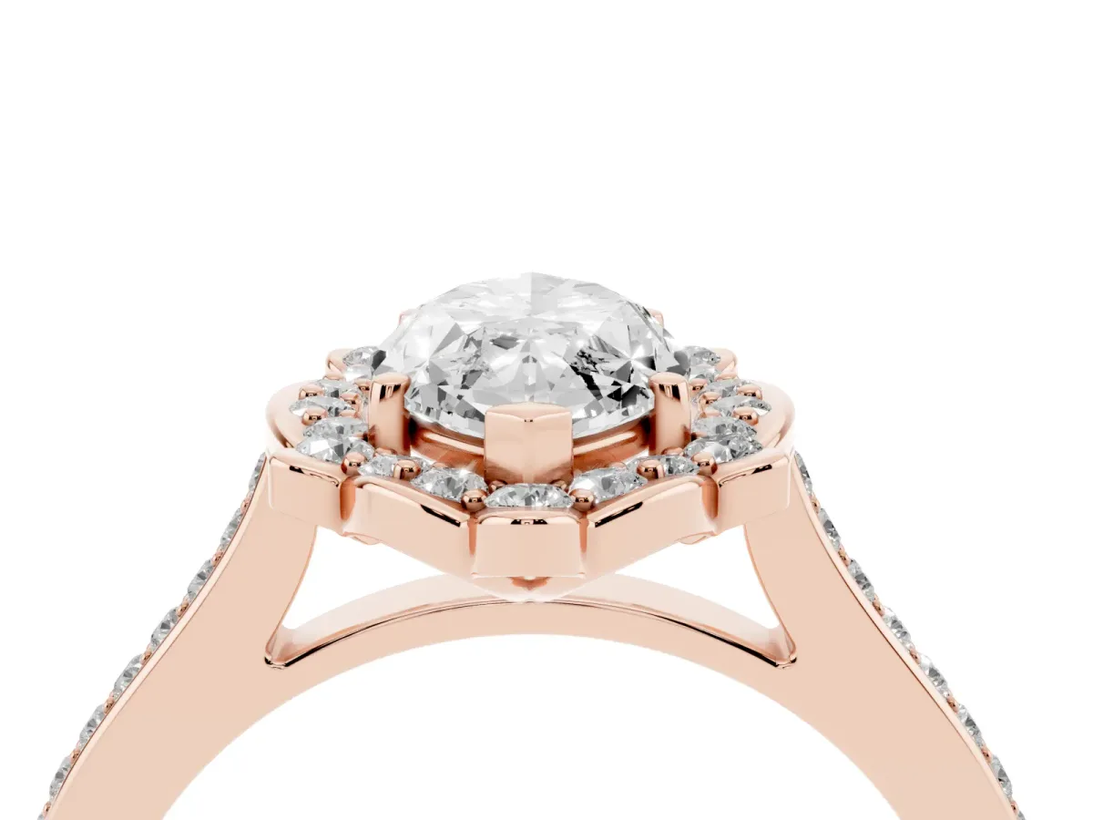 Marquise Cut Halo Round Diamond Pave Band with Four-Prong Setting Rose gold