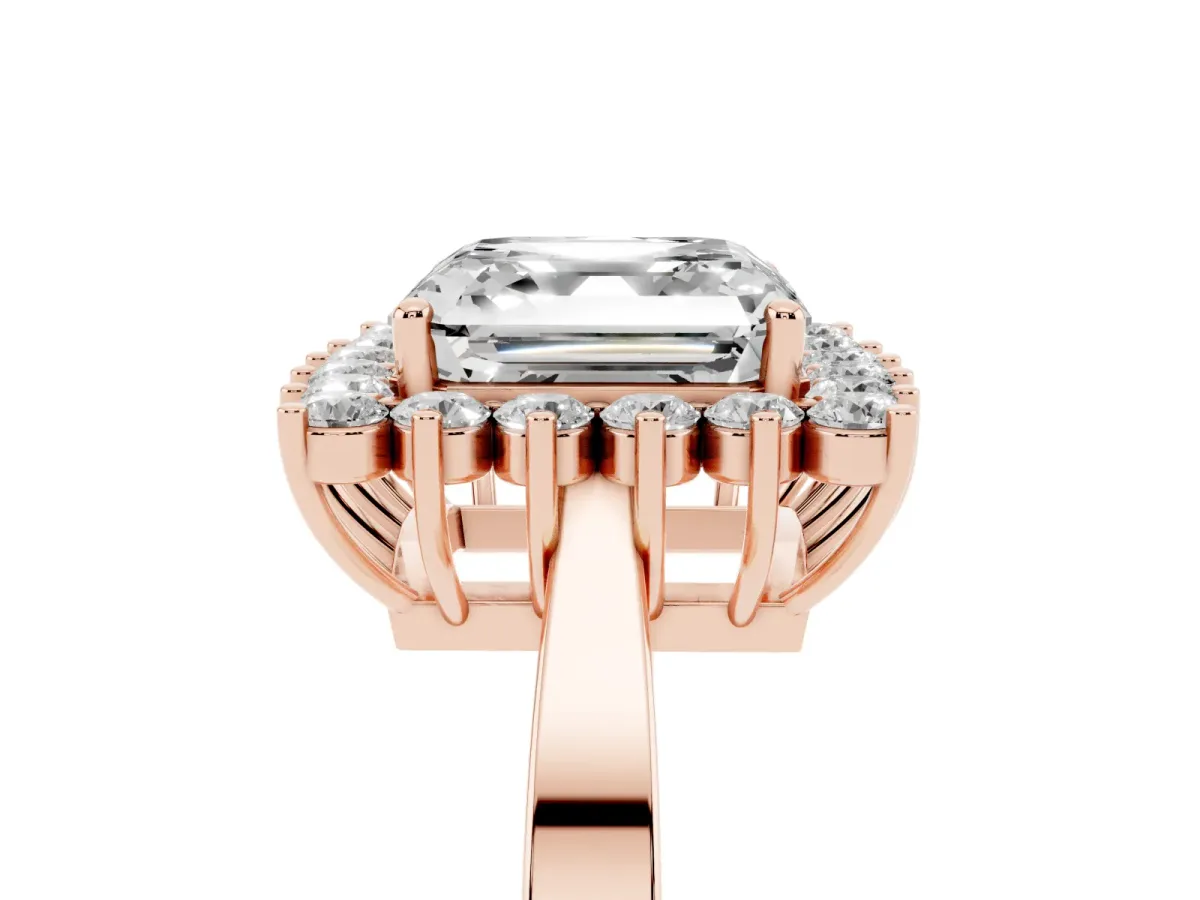 Asscher Cut Cut Diamond Halo Ring with Round Brilliant Halo and Solitaire Band Rose gold