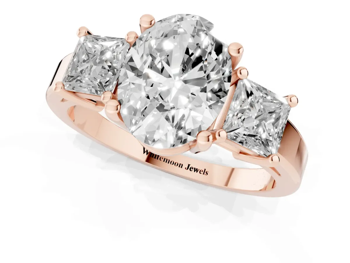 Three-Stone Oval Cut Cut Solitaire Ring with Prong Setting Rose gold