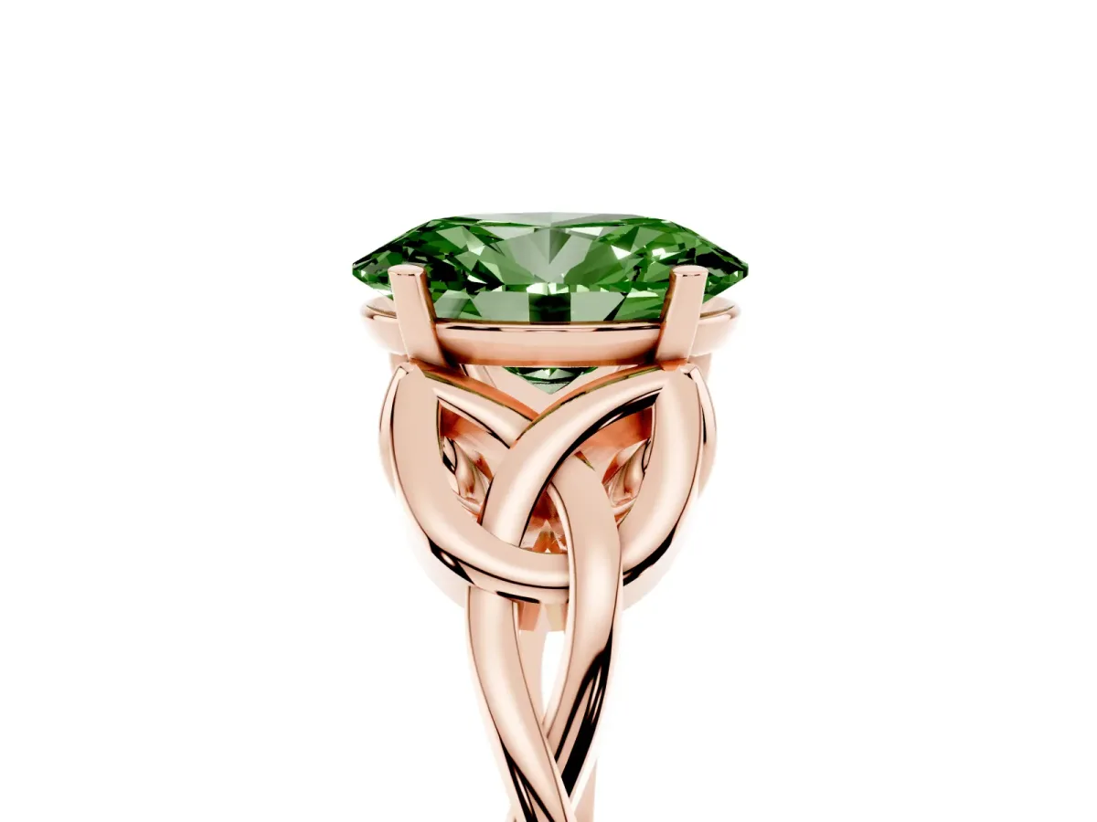 Fancy Green Oval Cut Diamond Solitaire Engagement Ring with Celtic Knot Band and Four-Prong Setting Rose gold