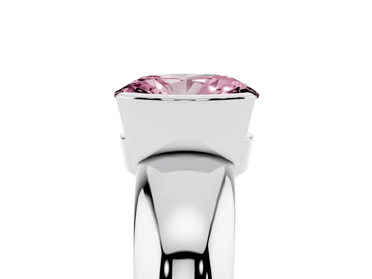 Fancy Pink Oval Cut Solitaire Tension Set Diamond Ring with Wide Band White gold