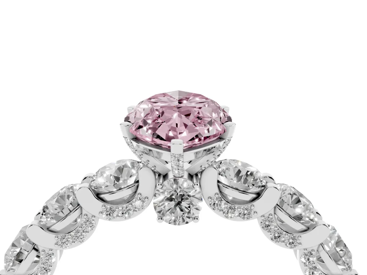 Fancy Pink Marquise Cut Diamond Side Stone Engagement Ring with Four-Prong Setting Silver