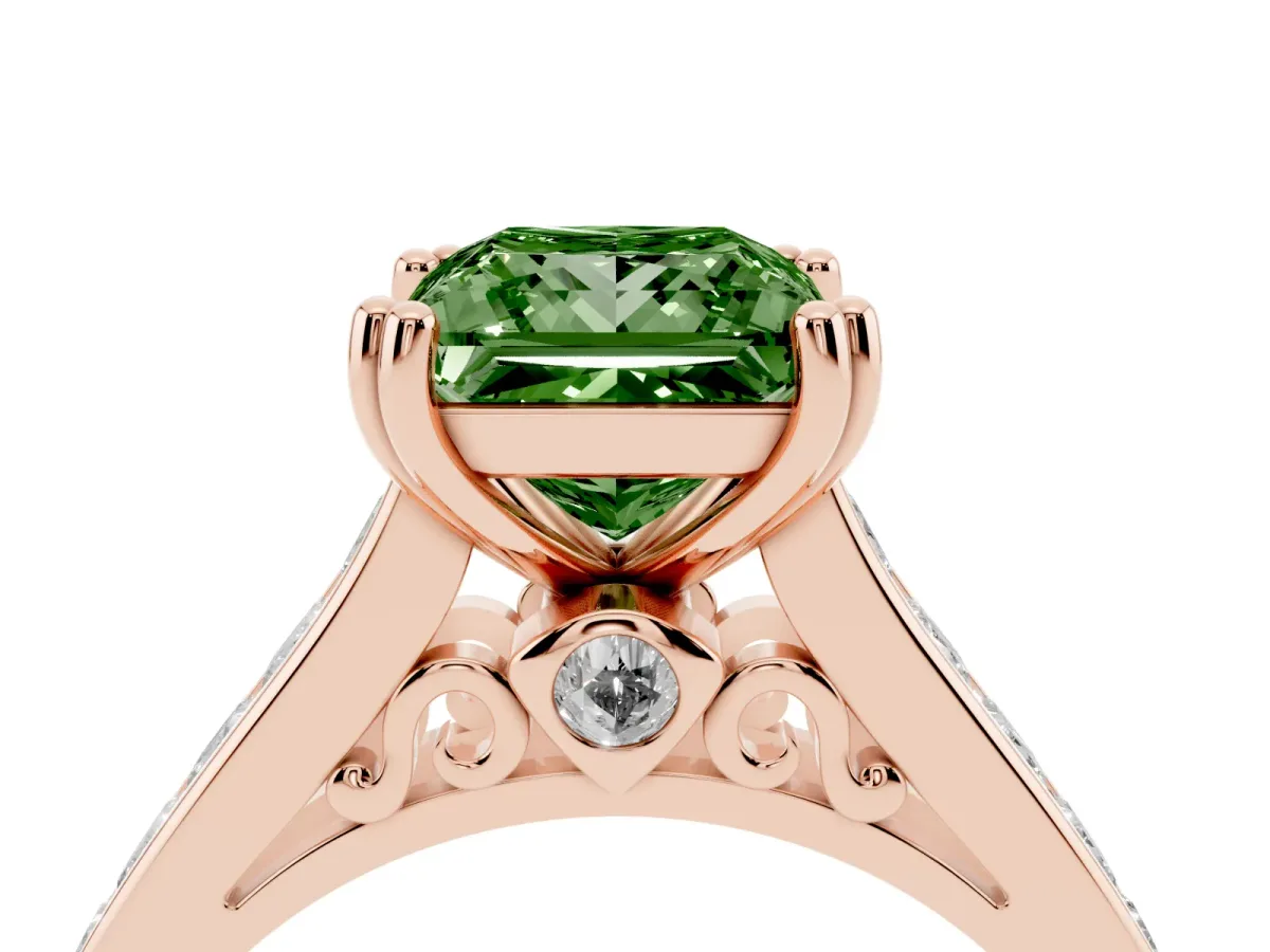 Fancy Green Princess Cut Cut Channel Set Solitaire Engagement Ring with Prong Setting Rose gold