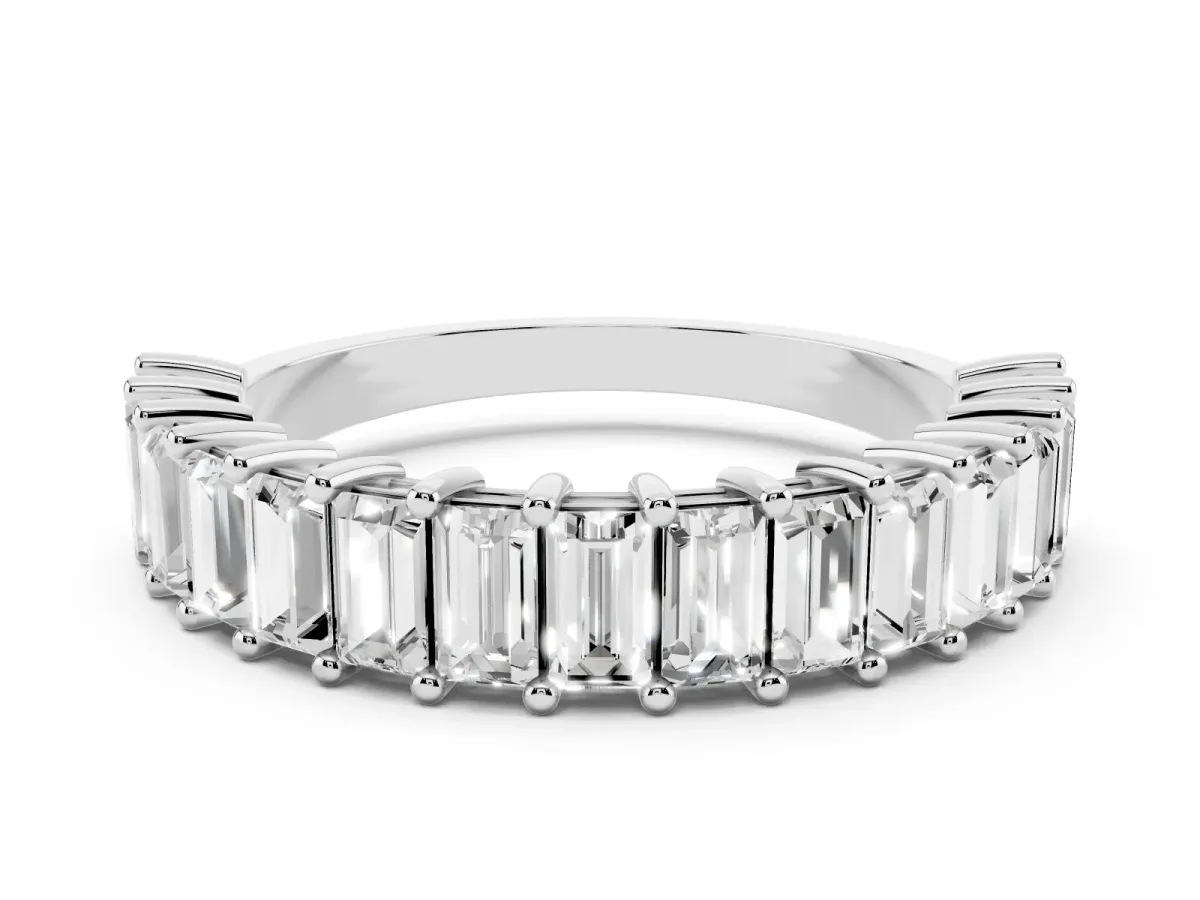 Baguette Cut Half Eternity Band with Shared Prong Setting Platinum