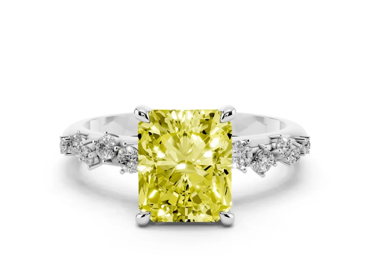 Fancy Yellow Radiant Cut Cut Diamond Vine Band with Four-Prong Setting Silver