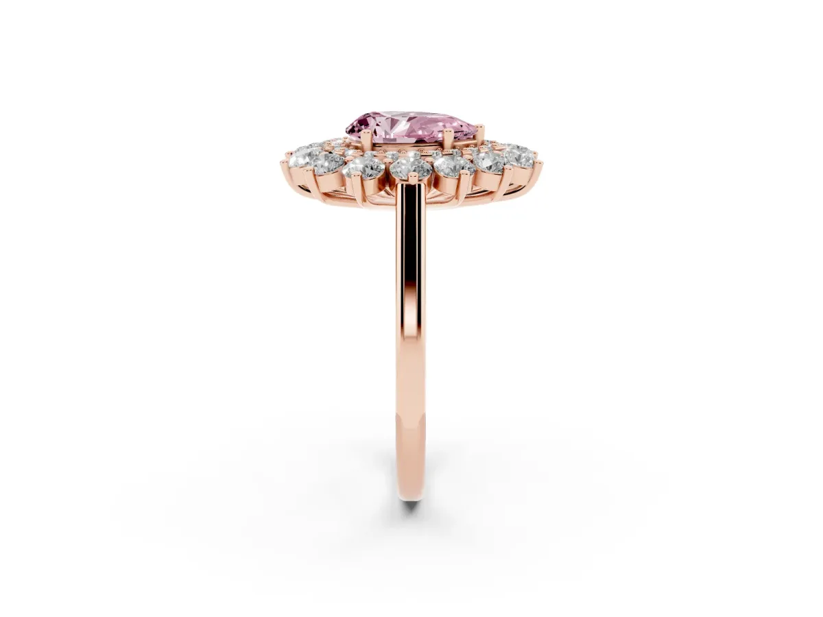 Fancy Pink Pear Cut Diamond Floral Double Halo Engagement Ring with Prong Setting Rose gold