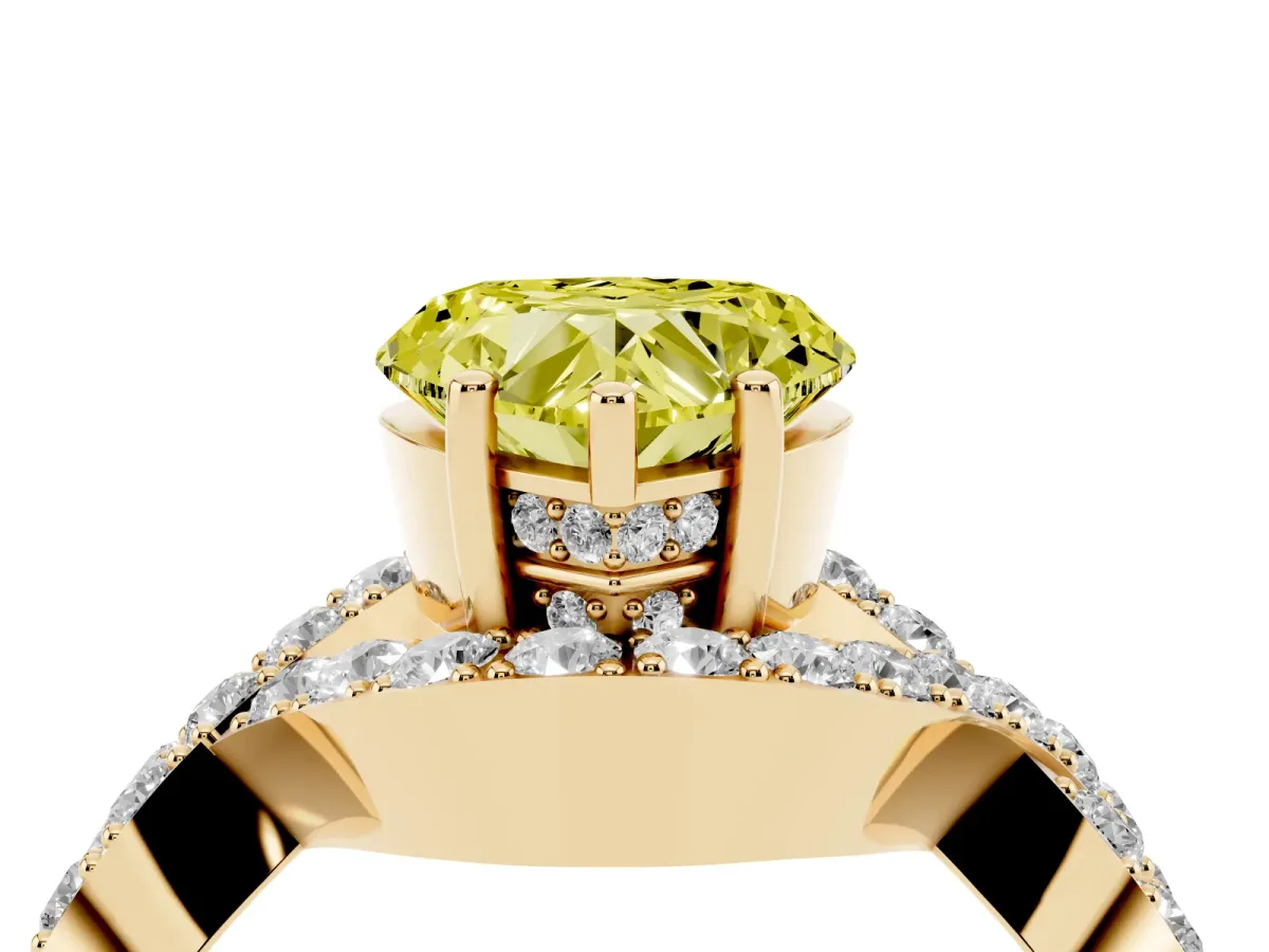 Fancy Yellow Heart Cut Solitaire Twist Band Pavé Diamond Engagement Ring Yellow gold