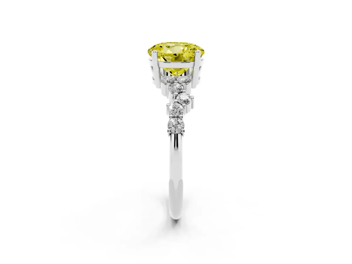 Fancy Yellow Round Cut Diamond Scattered Round Accent Ring with Prong Setting Silver