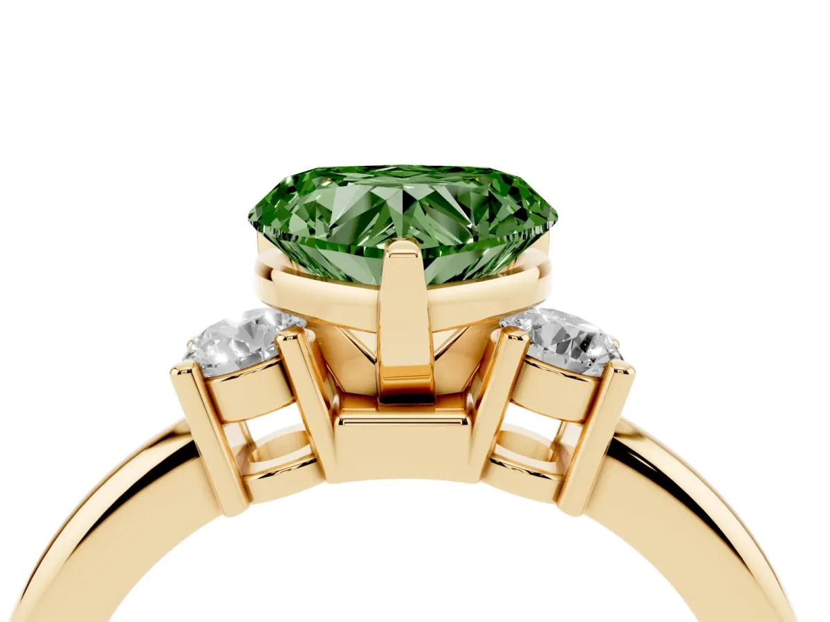Fancy Green Three-Stone Heart Cut Cut Diamond Solitaire with Prong Setting and Classic Band Yellow gold
