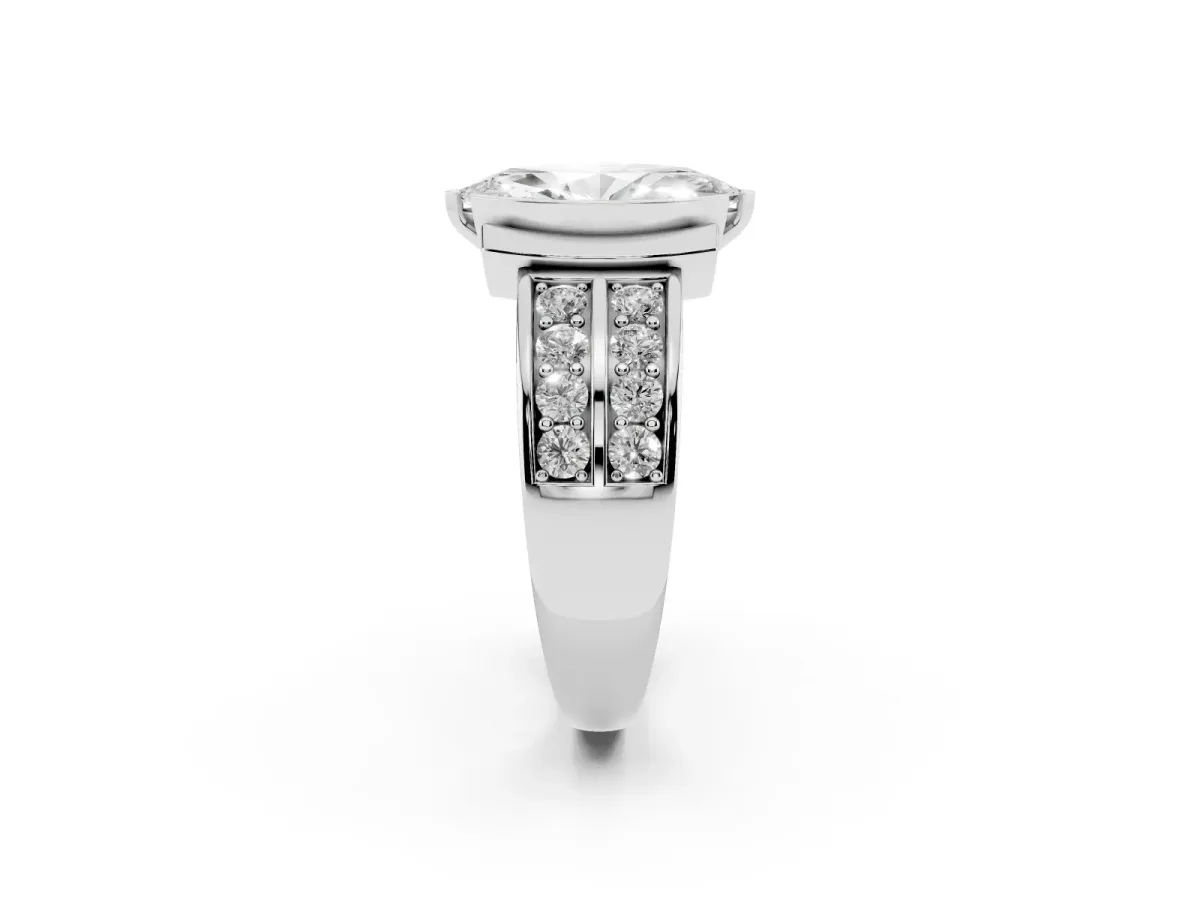 Marquise Cut Brilliant Diamond Channel Set Wide Band Ring with Bezel Setting Silver