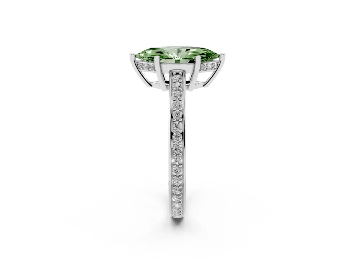 Fancy Green Marquise Cut Solitaire Pavé Band Prong Setting Ring Platinum