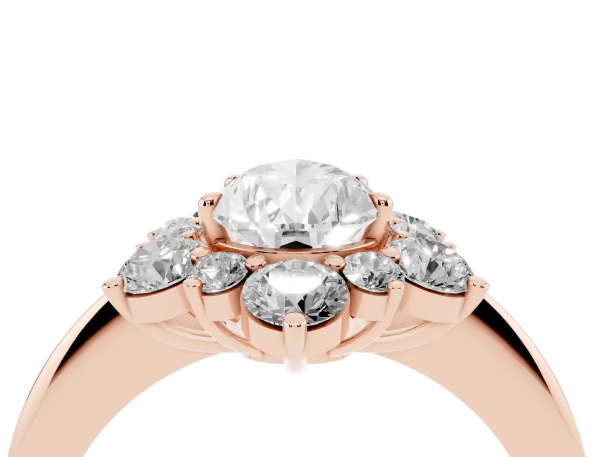 Pear Cut Diamond Cluster Halo Ring with Solitaire Band and Four-Prong Setting Rose gold
