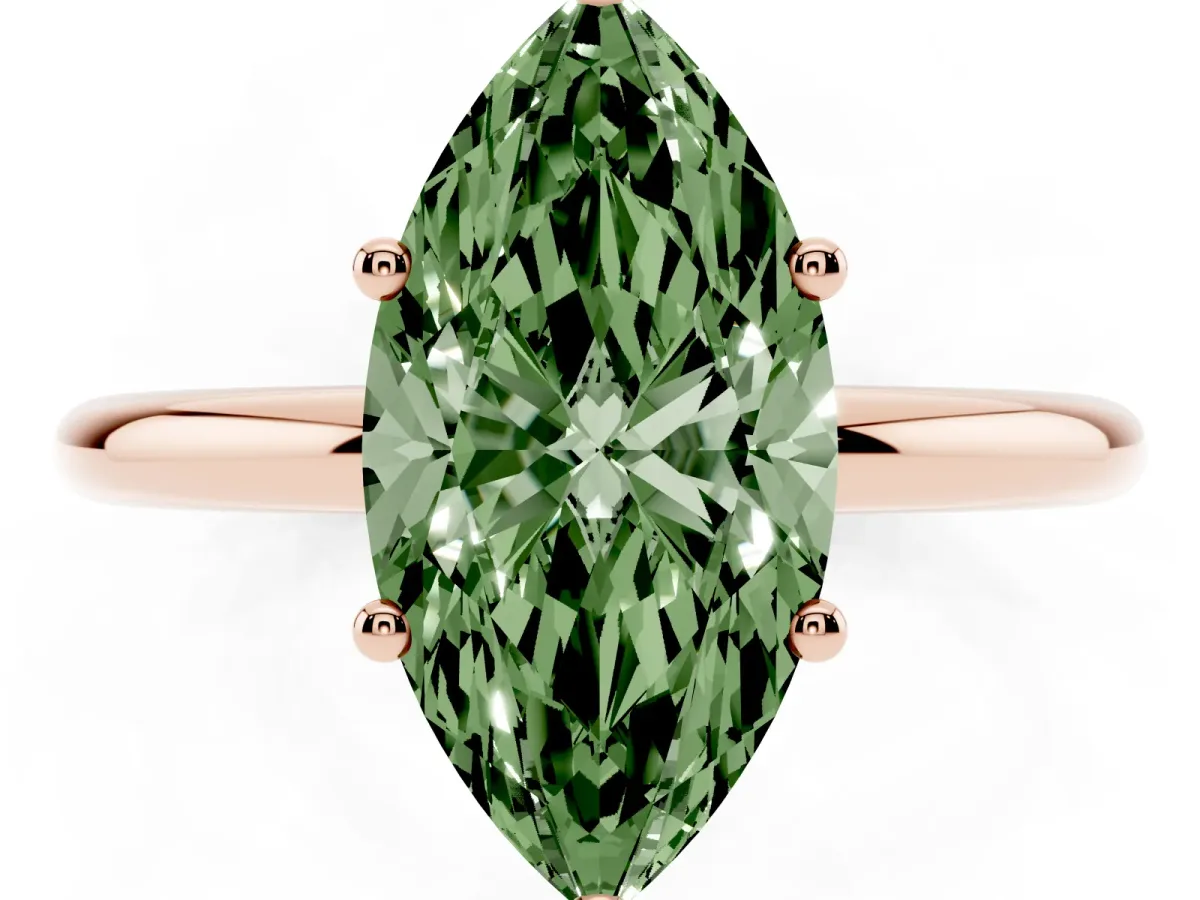 Fancy Green Marquise Cut Cut Solitaire Engagement Ring with Four-Prong Setting and Classic Band Rose gold