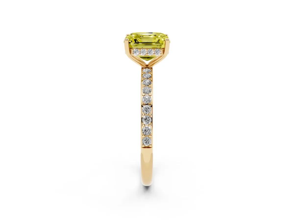 Fancy Yellow Asscher Cut Cut Diamond Pavé Band Ring with Four-Prong Setting Yellow gold