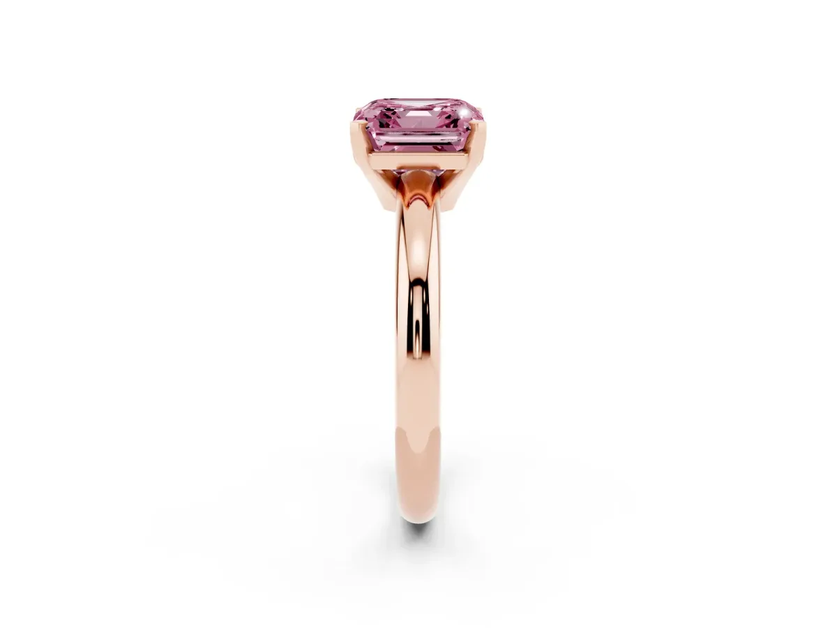 Fancy Pink Asscher Cut Diamond Solitaire Engagement Ring with Round Band and Four-Prong Setting Rose gold