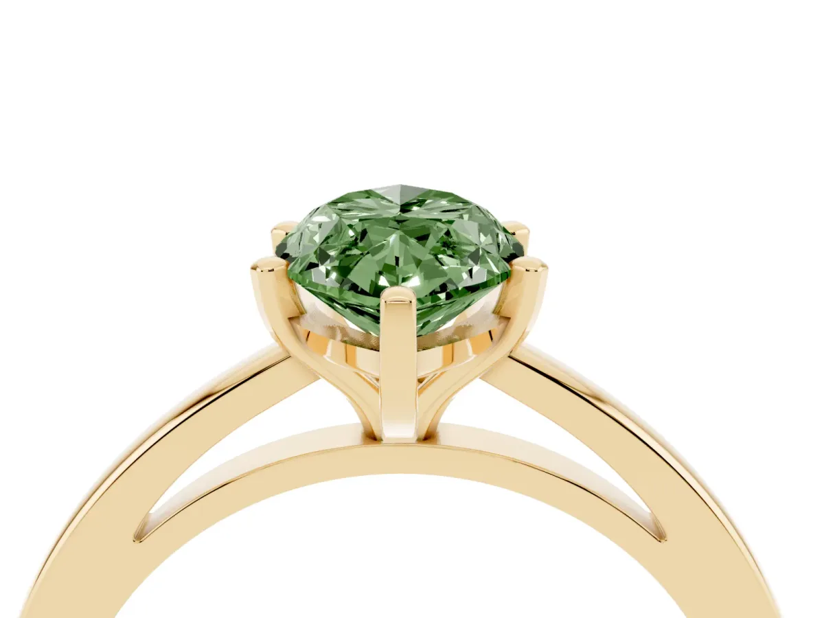 Fancy Green Marquise Cut Solitaire Diamond Engagement Ring with Four-Prong Setting on a Classic Band Yellow gold