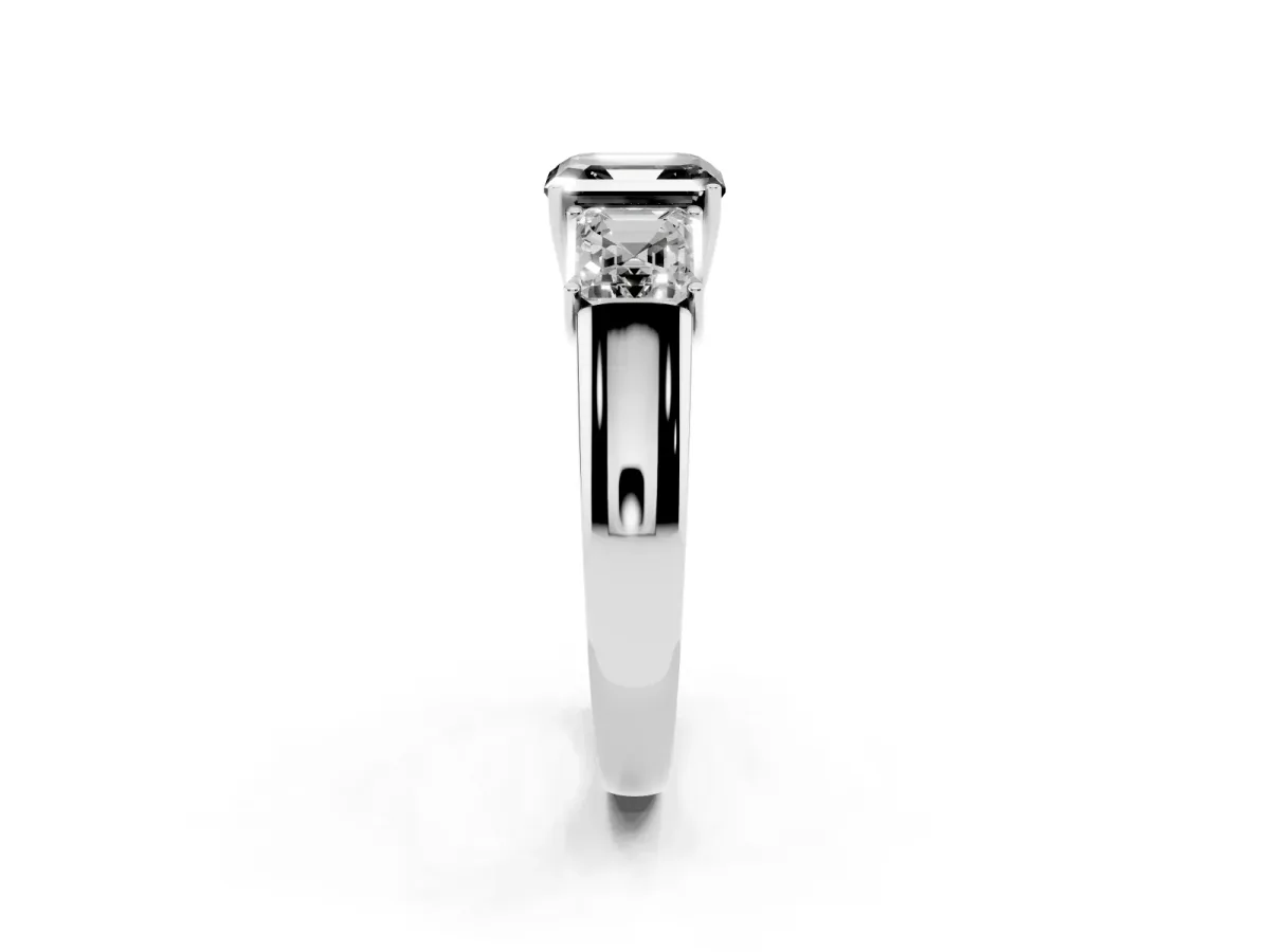 Fancy Black Three-Stone Asscher Cut Cut Diamond Ring with Prong Setting and Classic Band Platinum