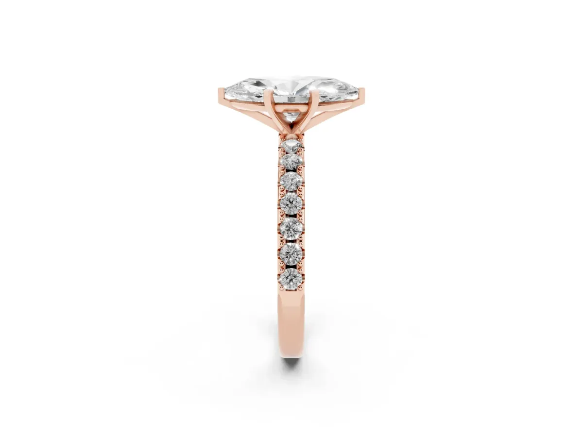 Marquise Cut Diamond Solitaire Pavé Band with Four-Prong Setting Rose gold