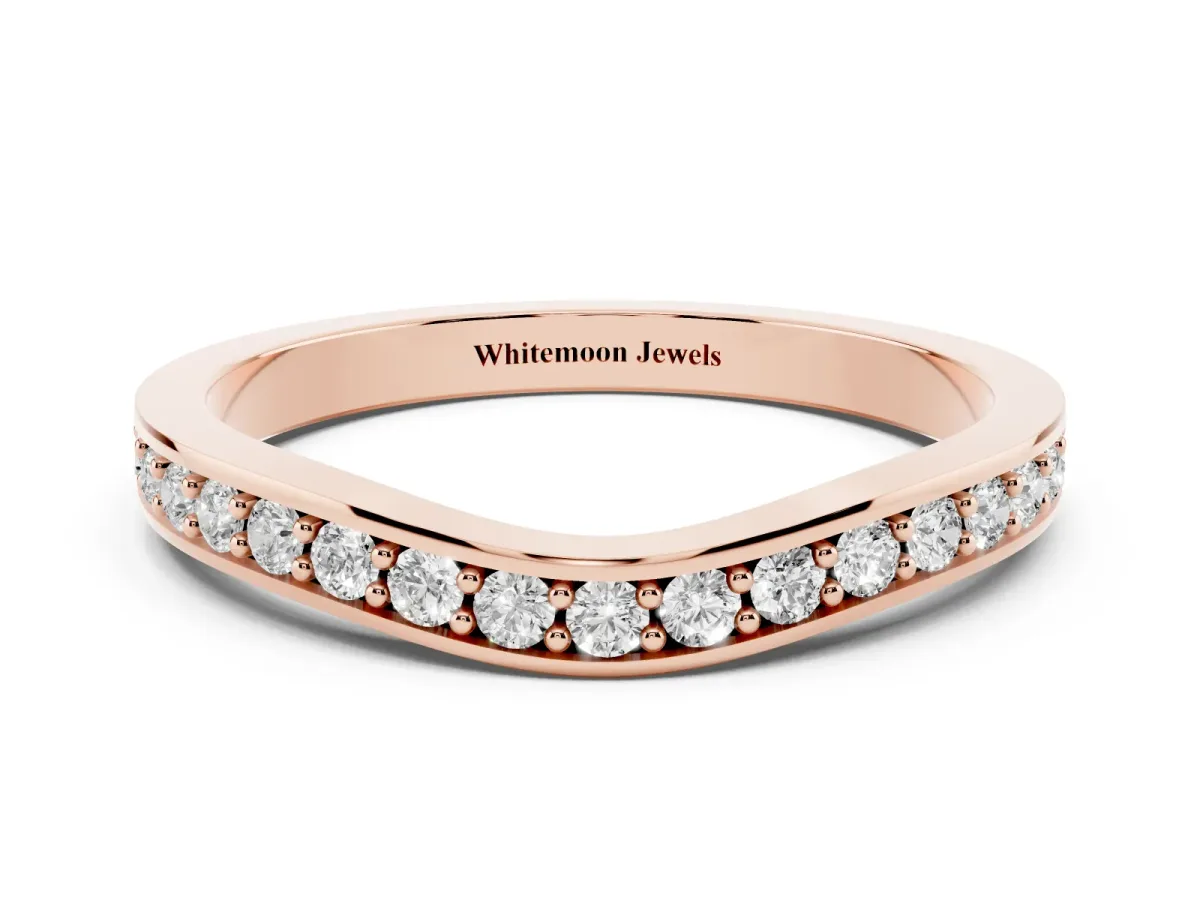Diamond Pavé Round Cut Curved Band with Channel Setting Rose gold