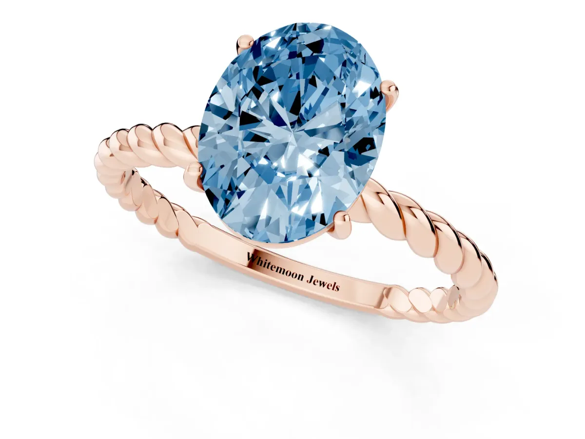 Fancy Blue Oval Cut Solitaire Twisted Band 4-Prong Ring Rose gold