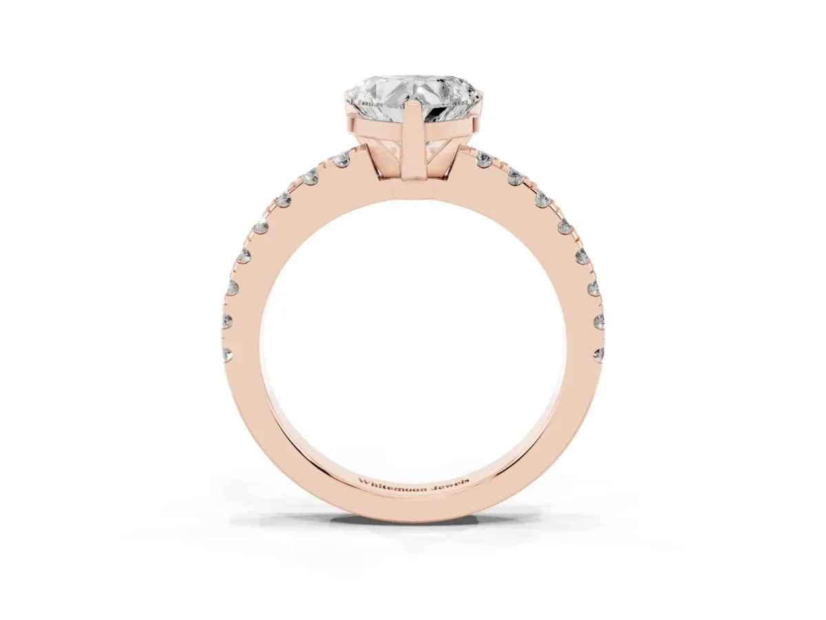 Heart Cut Solitaire Diamond with Pavé Band and Four-Prong Setting Rose gold
