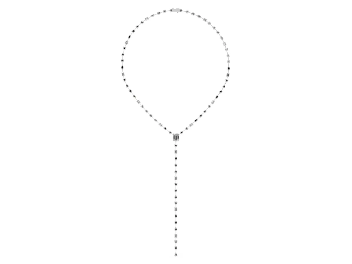 Mixed Shape Diamond Lariat Necklace with Station Accents Silver