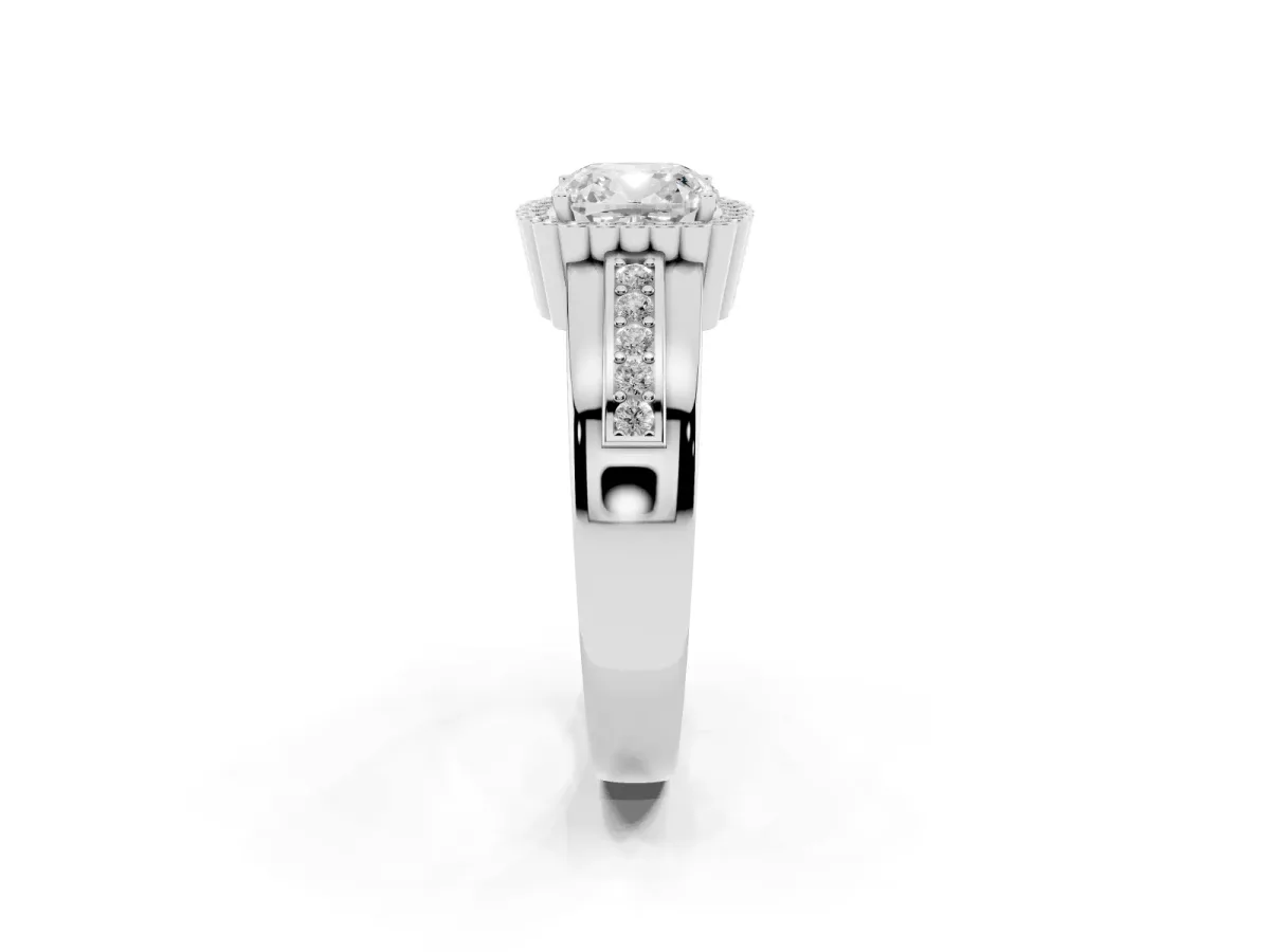 Cushion Cut Cut Halo Pave Band Four-Prong Ring Silver