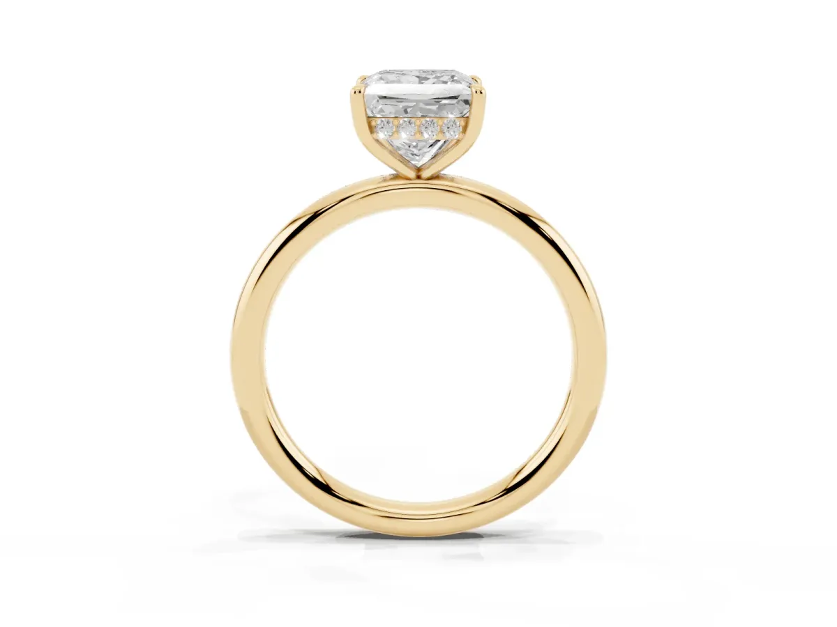 Princess Cut Diamond Solitaire Ring with Thin Band and Four-Prong Setting Yellow gold