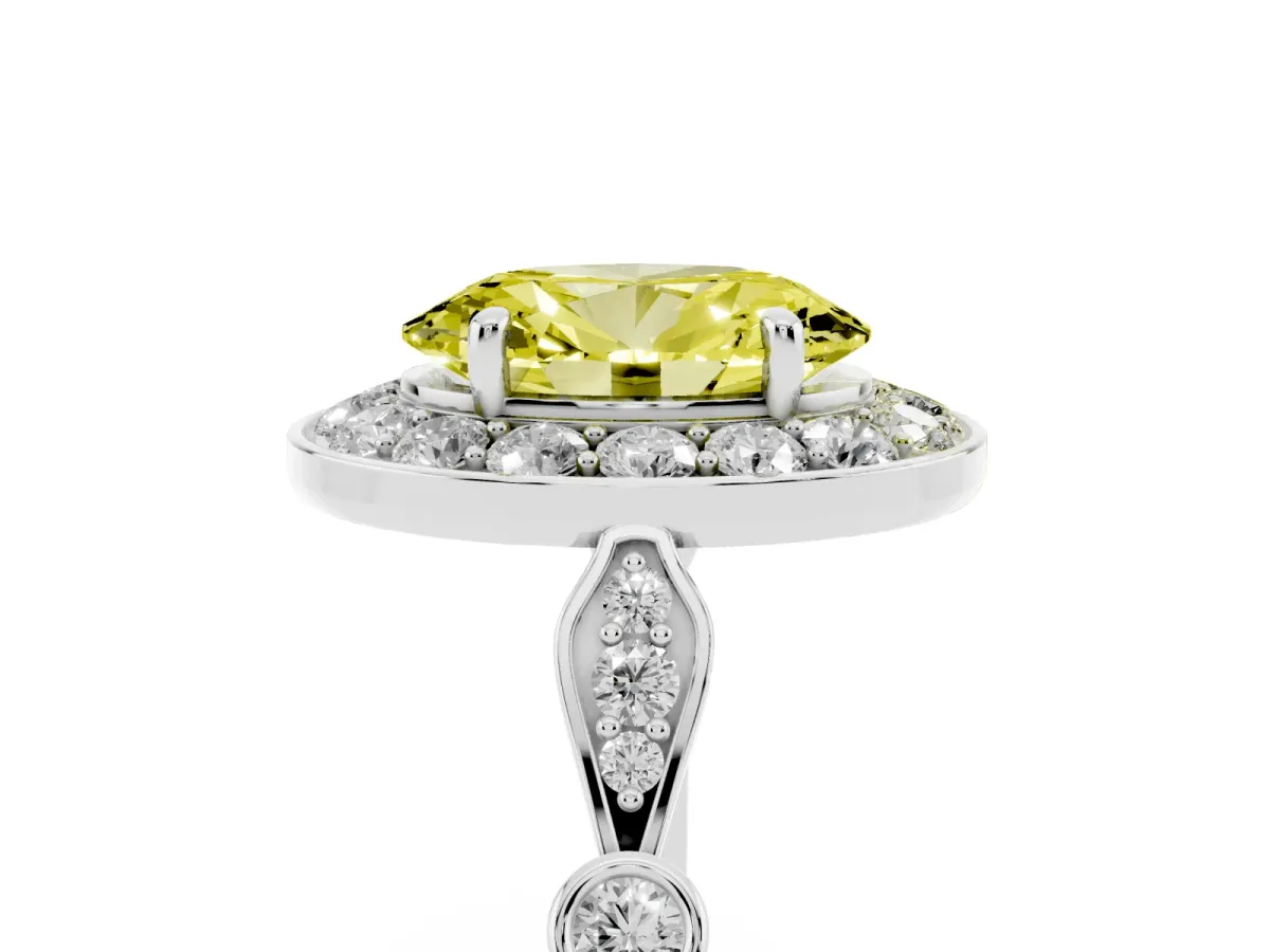 Fancy Yellow Oval Cut Halo Diamond Engagement Ring with Twisted Band and Four-Prong Setting Silver